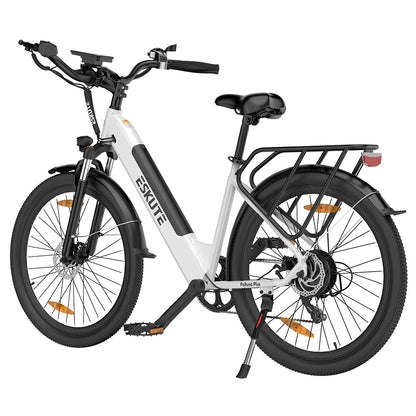 ESKUTE Polluno Plus Electric Bike, 250W Motor, 36V 20Ah Battery, 26*1.75-inch, 25km/h Max Speed, 100km Range, Mechanical Disc Brakes, Shimano 7-Speed - White