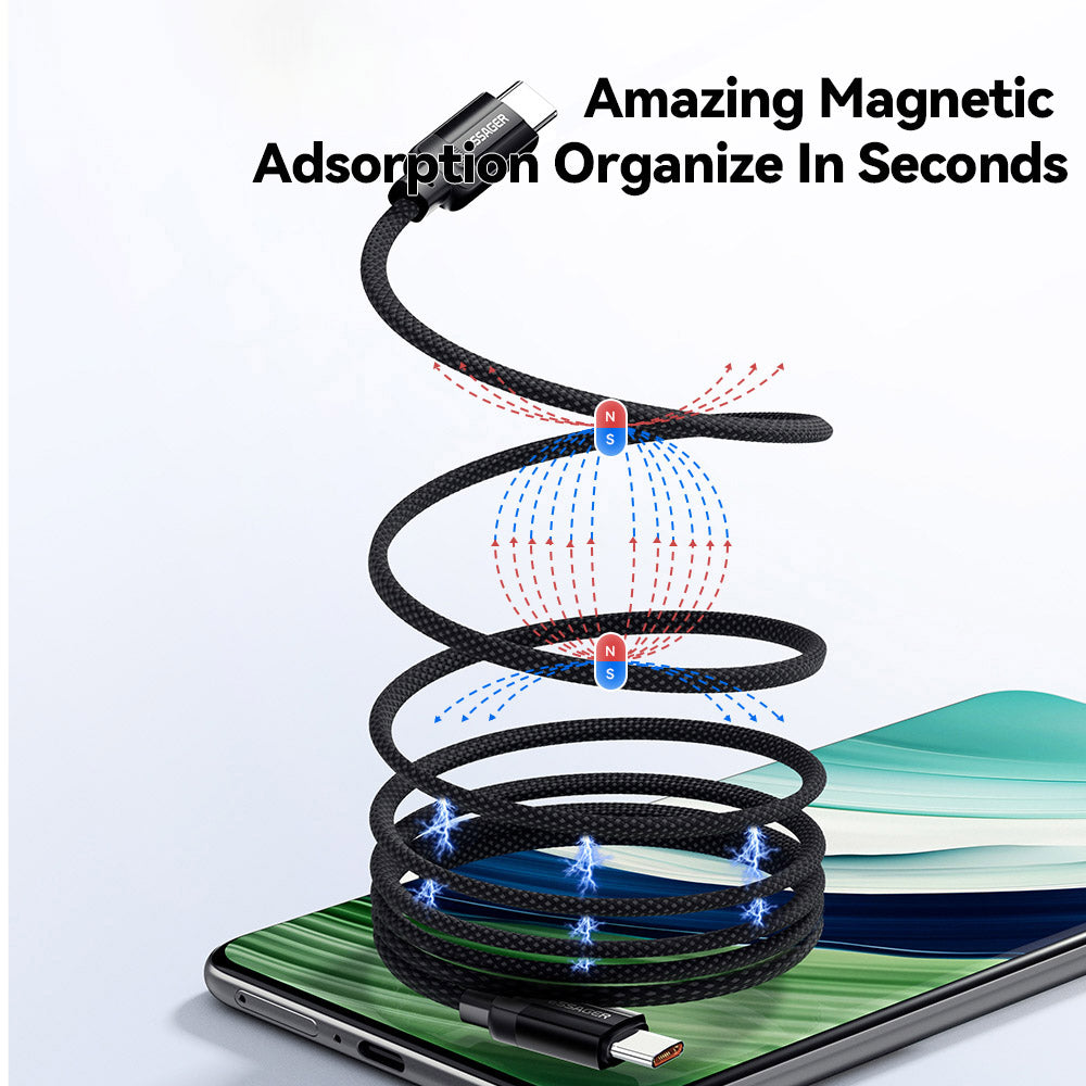ESSAGER 100W 5A Type-C to Type-C Charging Cable, USB2.0 480Mbps, Magnetic Adsorption, Flexible Adjustment, E-Marker Chip, 1m