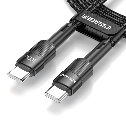 ESSAGER 100W Type-C to Type-C Data Cable, PD Fast Charging, 480Mbps Transmission Speed, for MacBook / Tablet / Huawei Samsung Mobile Phone - 1m Cable