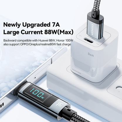 ESSAGER 100W 7A USB-A to Type-C Charging Cable, Digital Display, USB2.0 480Mbps, with Velcro, QC Protocol