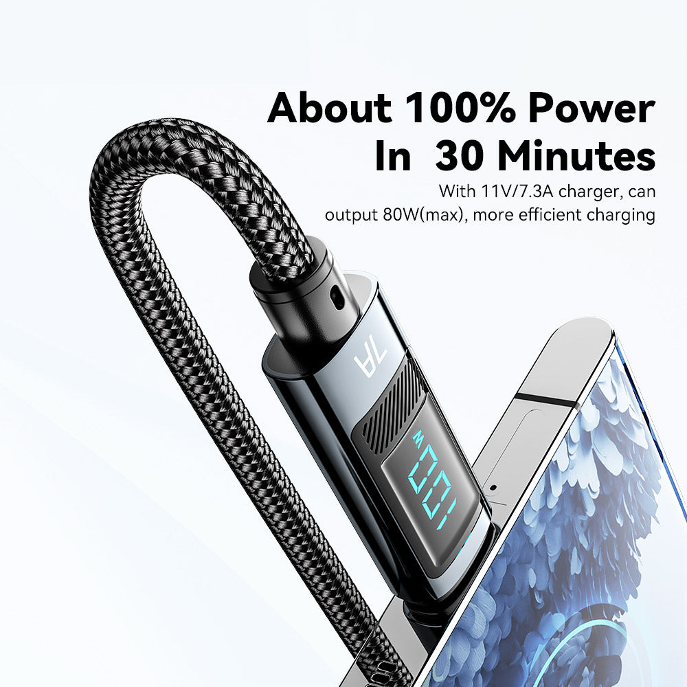 ESSAGER 100W 7A USB-A to Type-C Charging Cable, Digital Display, USB2.0 480Mbps, with Velcro, QC Protocol