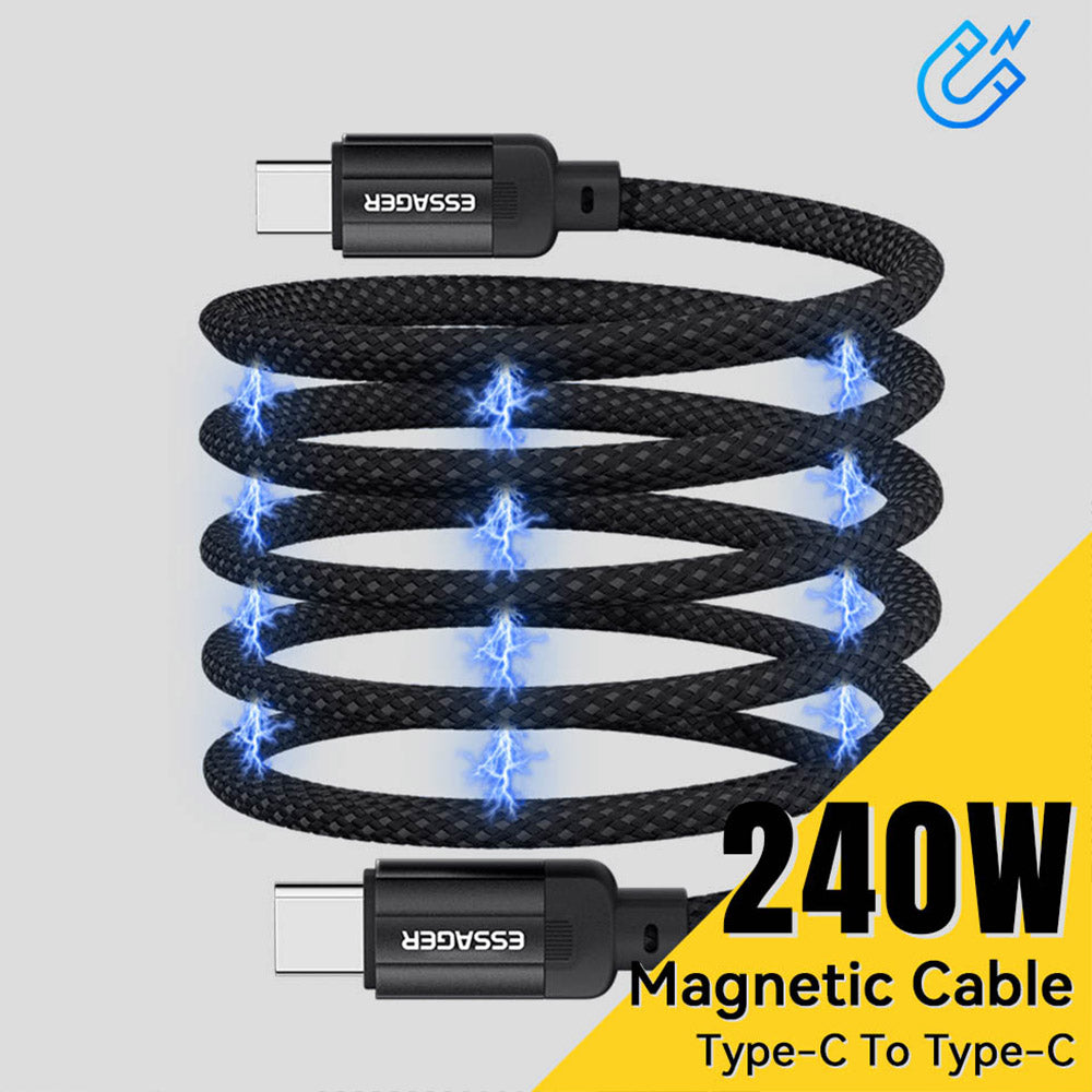 ESSAGER 240W 5A Type-C to Type-C Charging Cable, USB2.0 480Mbps, Magnetic Adsorption, Flexible Adjustment, E-Marker Chip, 1m