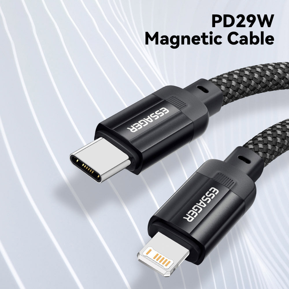 ESSAGER 29W 3A Type-C to Lightning Charging Cable, USB2.0 480Mbps, Magnetic Adsorption, Flexible Adjustable, Smart Chip, 1m