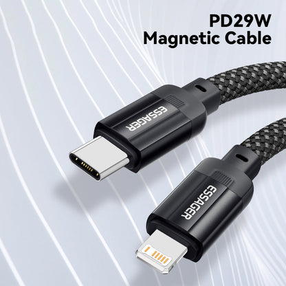 ESSAGER 29W 3A Type-C to Lightning Charging Cable, USB2.0 480Mbps, Magnetic Adsorption, Flexible Adjustable, Smart Chip, 1m