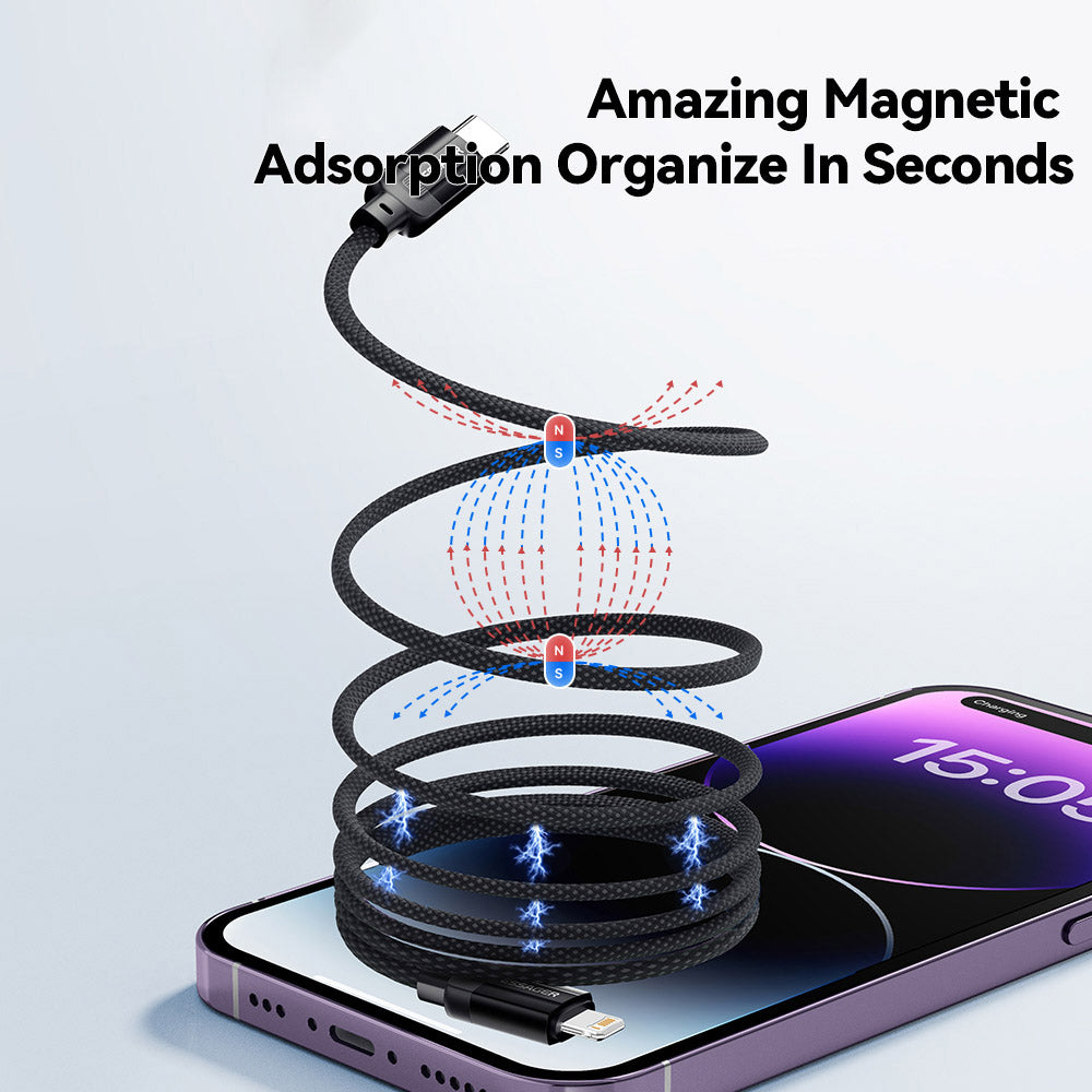 ESSAGER 29W 3A Type-C to Lightning Charging Cable, USB2.0 480Mbps, Magnetic Adsorption, Flexible Adjustable, Smart Chip, 1m