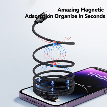 ESSAGER 29W 3A Type-C to Lightning Charging Cable, USB2.0 480Mbps, Magnetic Adsorption, Flexible Adjustable, Smart Chip, 1m