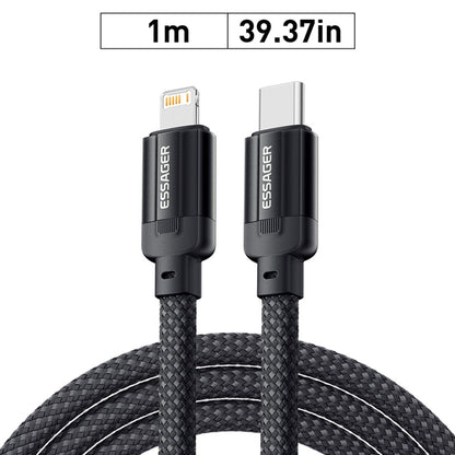 ESSAGER 29W 3A Type-C to Lightning Charging Cable, USB2.0 480Mbps, Magnetic Adsorption, Flexible Adjustable, Smart Chip, 1m