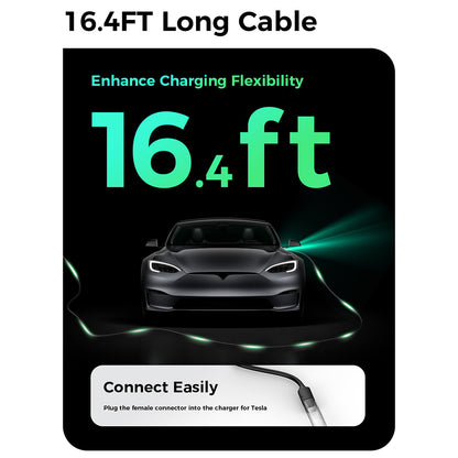 EG Evgoer EG-C0008 Extension Cord for Tesla, 16.4ft Cable, 50A Max Support 12kW with NACS Connector, IP66 Waterproof, for Level 1 and 2 EV Charger, Compatible with All Tesla Models