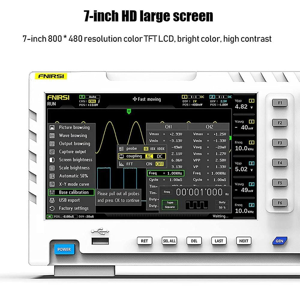 FNIRSI 1014D 2 in 1 Digital Oscilloscope, 2 Channels, 100Mhz Bandwidth, 1GSa/s Sampling Rate,  DDS Signal Generator - EU Plug