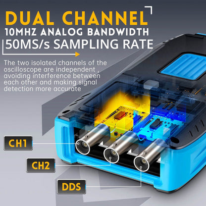 FNIRSI 2C23T 3 in 1 Digital Oscilloscope Multimeter Signal Generator, 2 Channels, 10MHz Bandwidth, 50MSa/s Sampling Rate, 9999 Counts