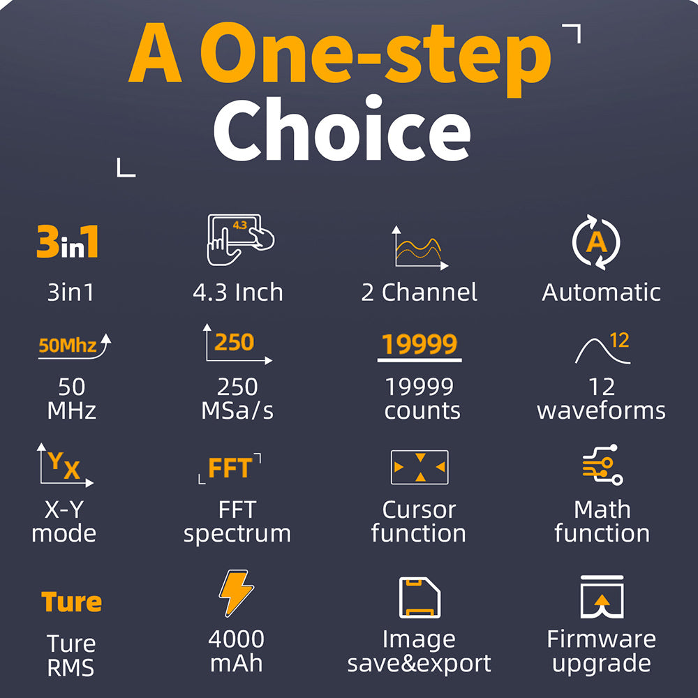 FNIRSI 2C53P Portable Digital Oscilloscope Multimeter, Signal Generator, 4.3inch IPS Touch Screen, 3 in 1 2 Channel 50MHz, 250Ms/S, 19999 Counts - Blue