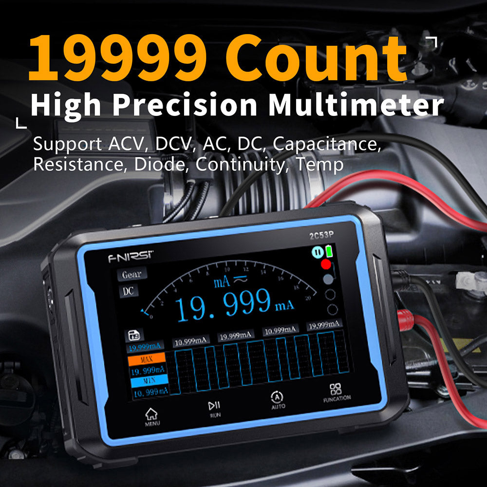 FNIRSI 2C53P Portable Digital Oscilloscope Multimeter, Signal Generator, 4.3inch IPS Touch Screen, 3 in 1 2 Channel 50MHz, 250Ms/S, 19999 Counts - Blue