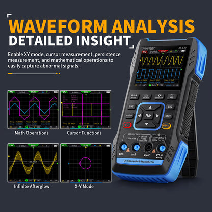 FNIRSI 2C53T 3in1 Oscilloscope Multimeter, Signal Generator, Dual Channel 50MHz Bandwidth, 250MS/s Sampling Rate, 19999 Counts, Voltage, Current, Capacitor, Resistor, Diode Test - Standard Version