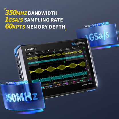 FNIRSI DPOS350P 4-in-1 Tablet Oscilloscope, 1GSPS Sampling, 50MHz Signal Generator, Spectrum Analyzer, 7inch Touchscreen, QC18W Fast Charging - US Plug