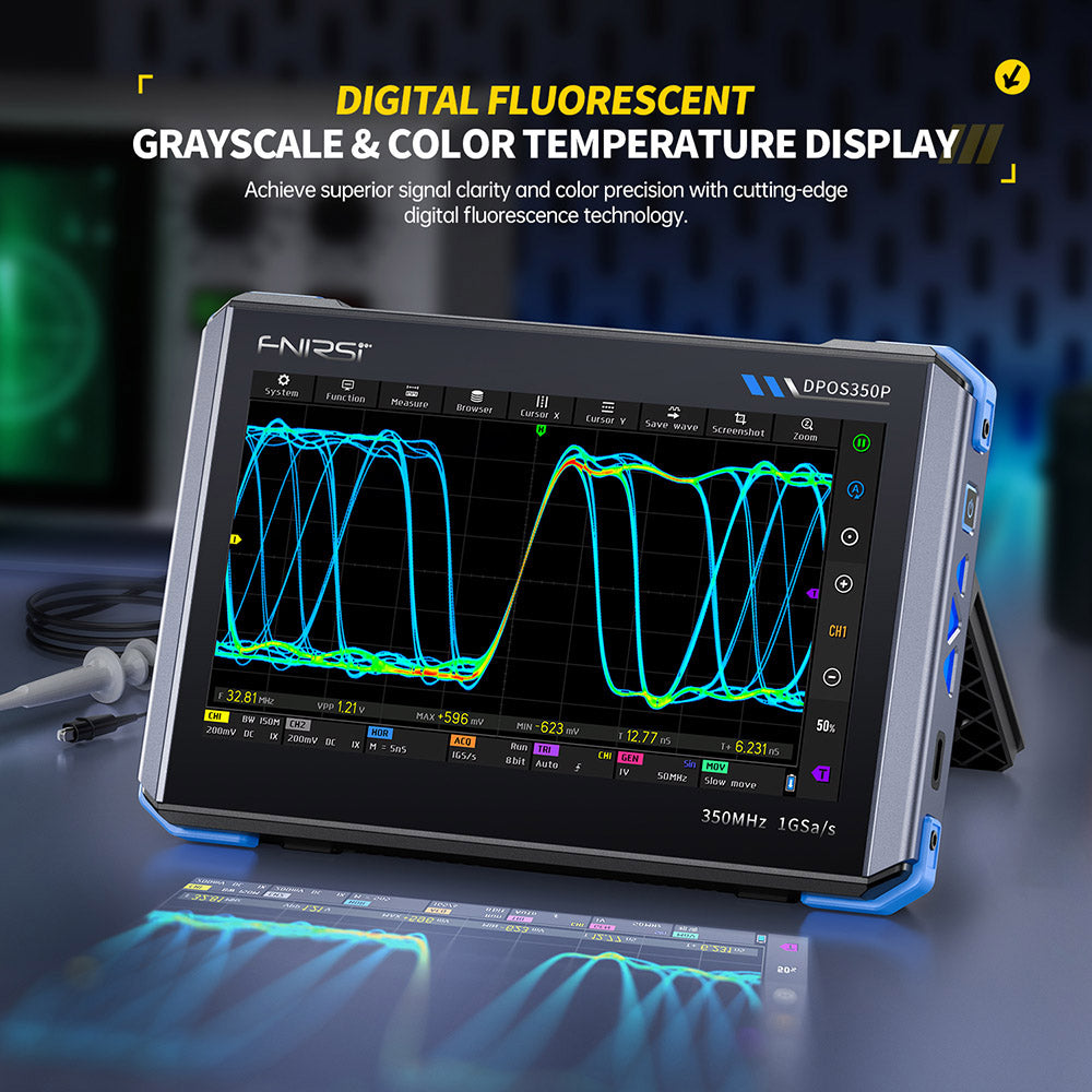 FNIRSI DPOS350P 4-in-1 Tablet Oscilloscope, 1GSPS Sampling, 50MHz Signal Generator, Spectrum Analyzer, 7inch Touchscreen, QC18W Fast Charging - US Plug