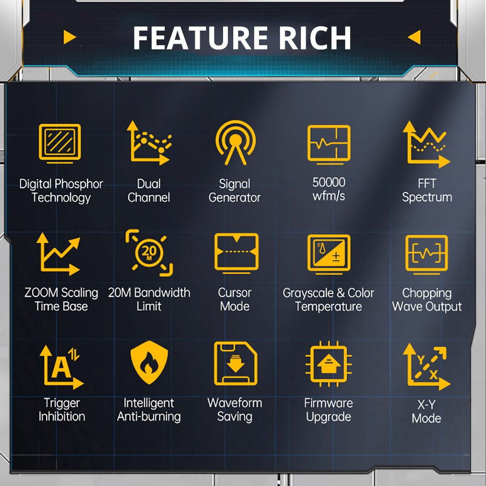 FNIRSI DPOX180H 2 in 1 Handheld Phosphor Digital Oscilloscope, DDS Signal Generator, 2 Channels, 180MHz Bandwidth, 500MSPS Sampling Rate - US Plug