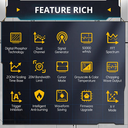 FNIRSI DPOX180H 2 in 1 Handheld Phosphor Digital Oscilloscope, DDS Signal Generator, 2 Channels, 180MHz Bandwidth, 500MSPS Sampling Rate - US Plug