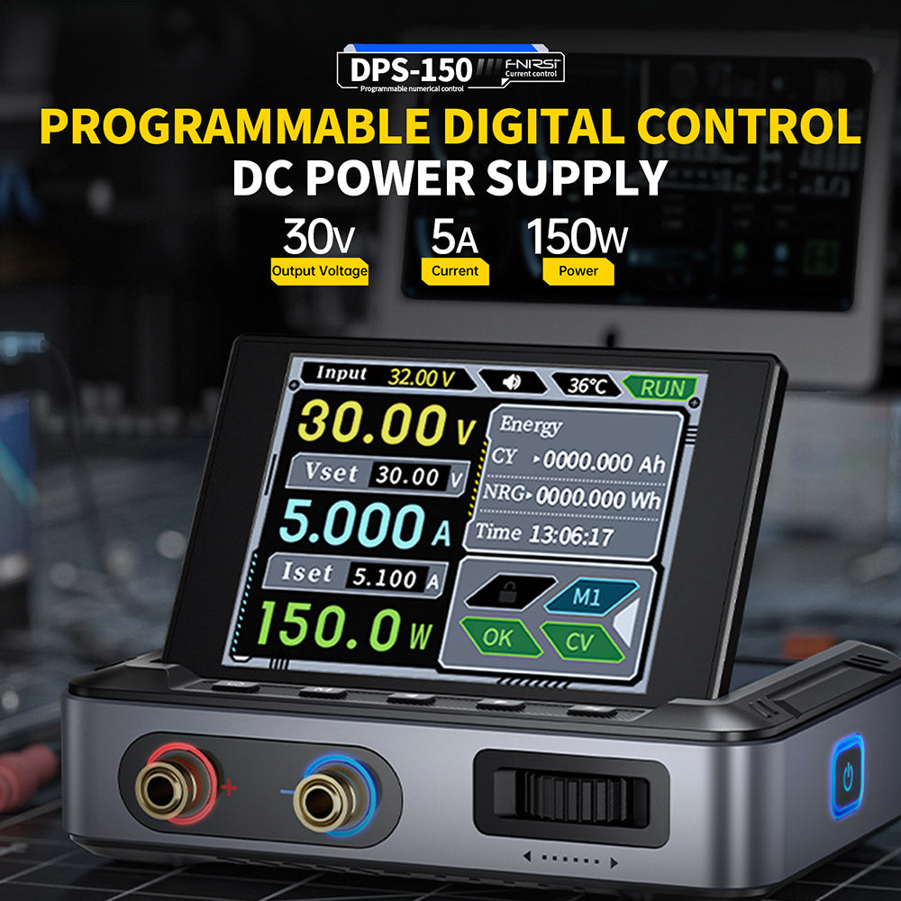 FNIRSI DPS-150 DC Power Supply Variable, 30V 5A  Adjustable, 150W Power, 4-Digit IPS Display, 90 Degree Flip Degin, <20mV Power Ripple, PD/QC/DC Input, PC Programmable Switching