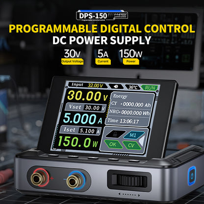 FNIRSI DPS-150 DC Power Supply Variable, 30V 5A  Adjustable, 150W Power, 4-Digit IPS Display, 90 Degree Flip Degin, <20mV Power Ripple, PD/QC/DC Input, PC Programmable Switching