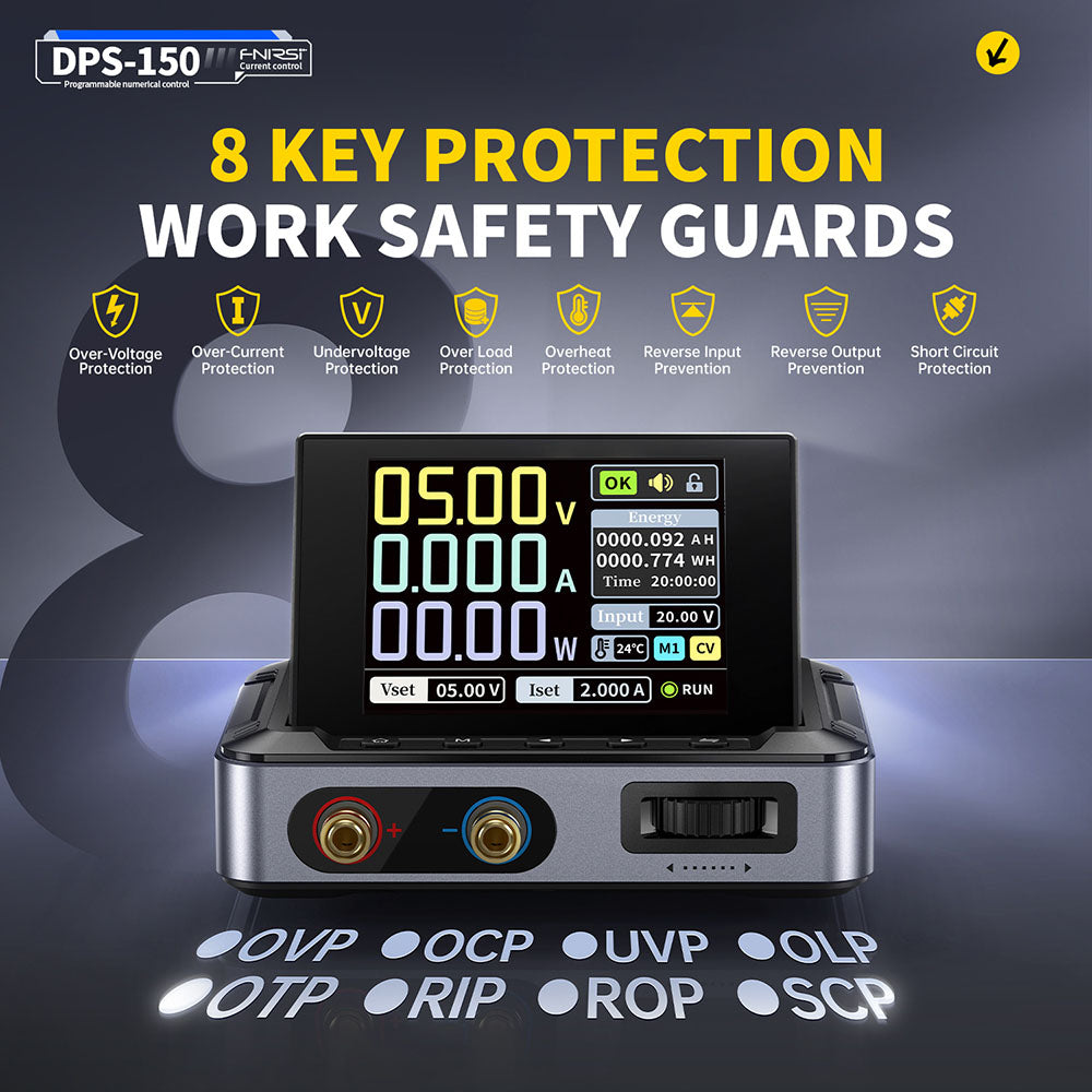 FNIRSI DPS-150 DC Power Supply Variable, 30V 5A  Adjustable, 150W Power, 4-Digit IPS Display, 90 Degree Flip Degin, <20mV Power Ripple, PD/QC/DC Input, PC Programmable Switching