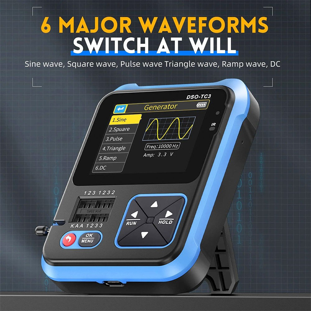 FNIRSI DSO-TC3 3 in 1 Digital Oscilloscope with P6100 High Voltage Probe, DDS Signal Generator, Transistor Tester, 1 Channel, 500Khz Bandwidth, 10MSa/s Sampling Rate, 6 Types of Waveforms