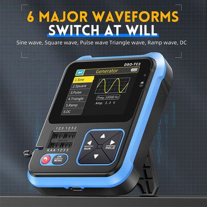 FNIRSI DSO-TC3 3 in 1 Digital Oscilloscope with P6100 High Voltage Probe, DDS Signal Generator, Transistor Tester, 1 Channel, 500Khz Bandwidth, 10MSa/s Sampling Rate, 6 Types of Waveforms