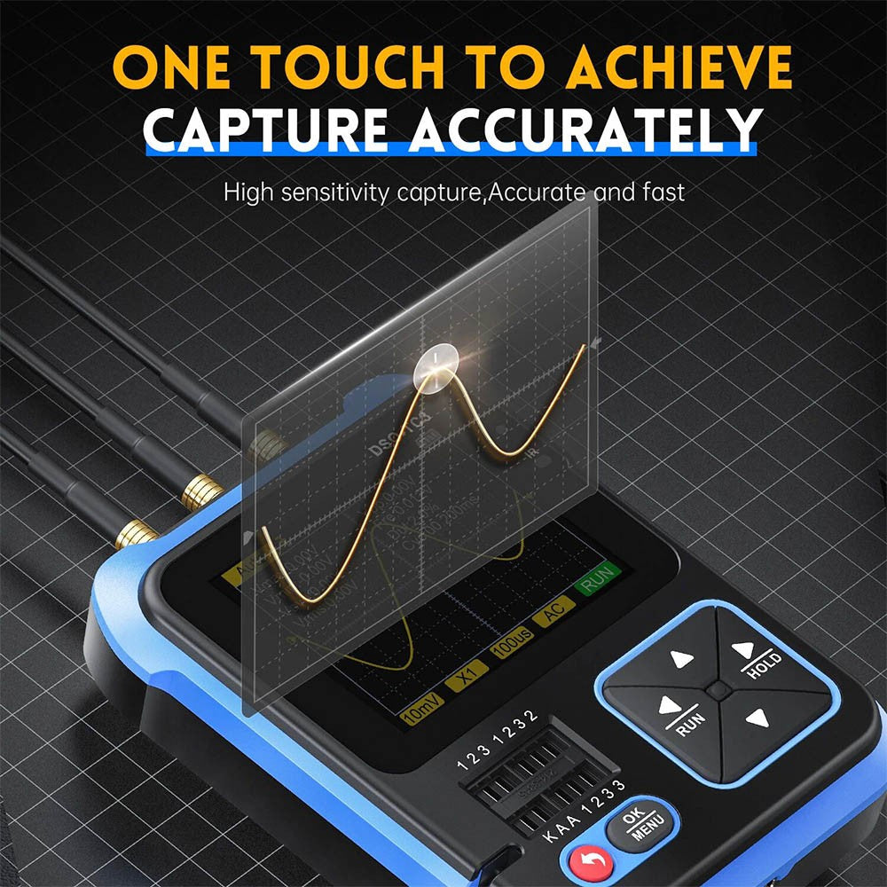FNIRSI DSO-TC3 3 in 1 Digital Oscilloscope with P6100 High Voltage Probe, DDS Signal Generator, Transistor Tester, 1 Channel, 500Khz Bandwidth, 10MSa/s Sampling Rate, 6 Types of Waveforms