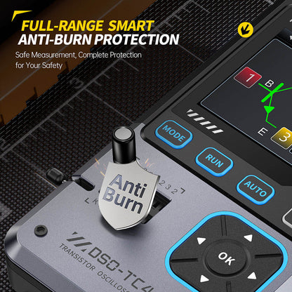 FNIRSI DSO-TC4 Digital Oscilloscope, 10MHz Bandwidth, 48MSa/s Sampling, Signal Generator, Transistor Tester, 2.8" TFT Screen, 1500mAh Battery