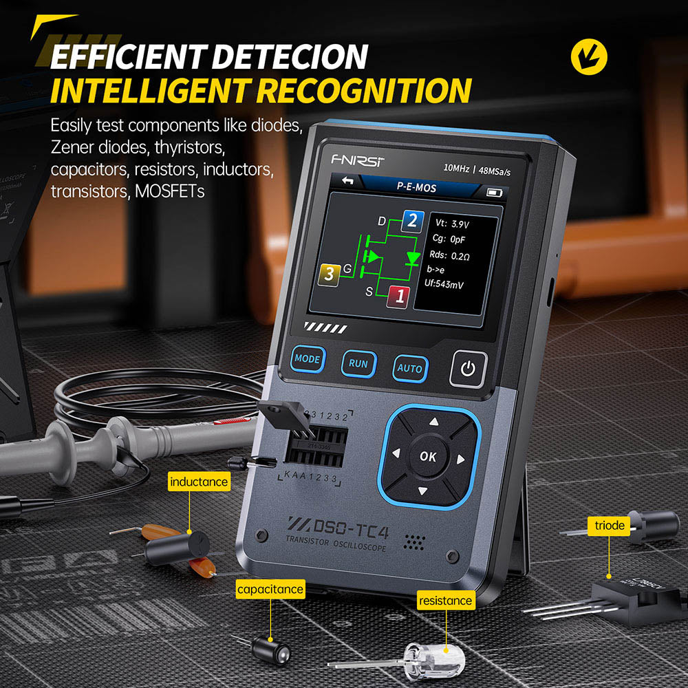 FNIRSI DSO-TC4 Digital Oscilloscope, 10MHz Bandwidth, 48MSa/s Sampling, Signal Generator, Transistor Tester, 2.8" TFT Screen, 1500mAh Battery