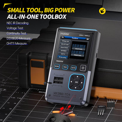 FNIRSI DSO-TC4 Digital Oscilloscope, 10MHz Bandwidth, 48MSa/s Sampling, Signal Generator, Transistor Tester, 2.8" TFT Screen, 1500mAh Battery