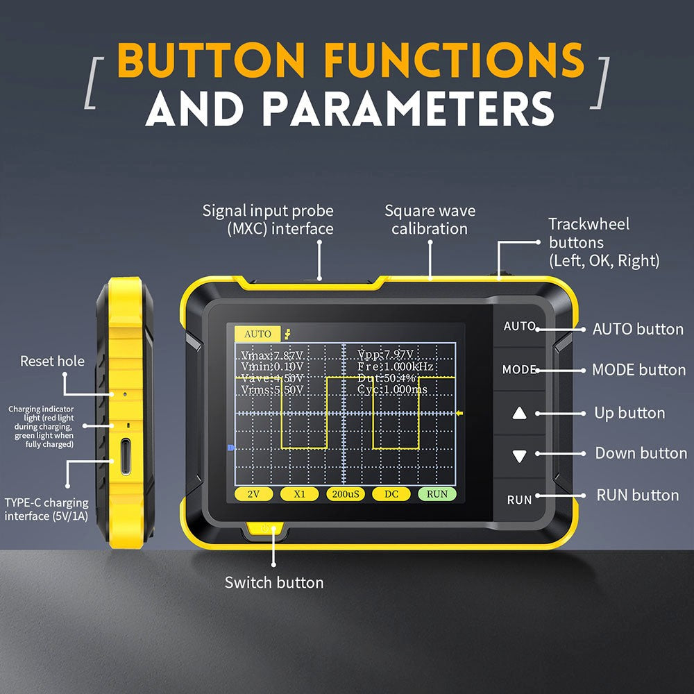 FNIRSI DSO152 Mini Handheld Digital Oscilloscope with P6100 High Voltage Probe, 2.5MSa/s Sampling Rate, 200KHz Bandwidth