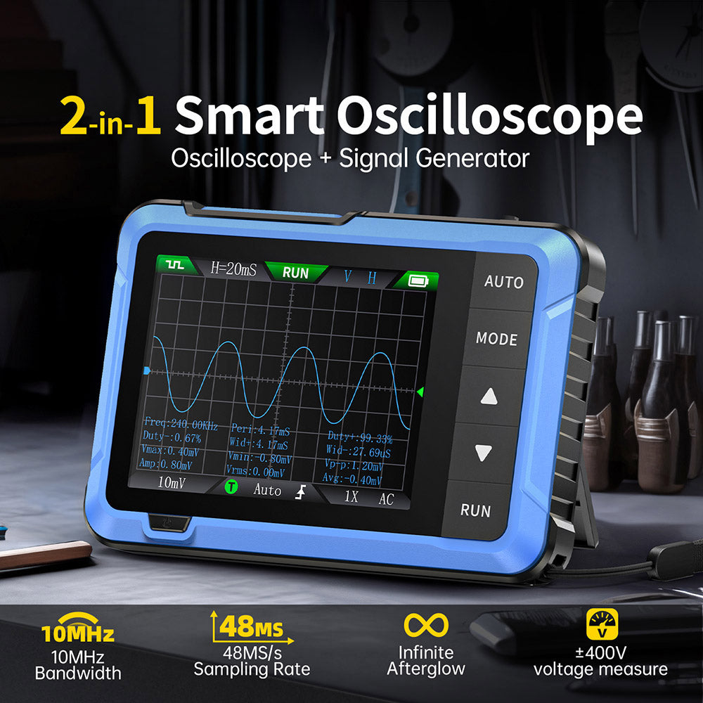 FNIRSI DSO510 2in1 Digital Oscilloscope, DDS Signal Generator, 2.8-inch Display, 10MHz Bandwidth, 48MS/s Sampling Rate, Auto/Normal/Single Trigger Mode