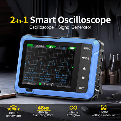 FNIRSI DSO510 2in1 Digital Oscilloscope, DDS Signal Generator, 2.8-inch Display, 10MHz Bandwidth, 48MS/s Sampling Rate, Auto/Normal/Single Trigger Mode