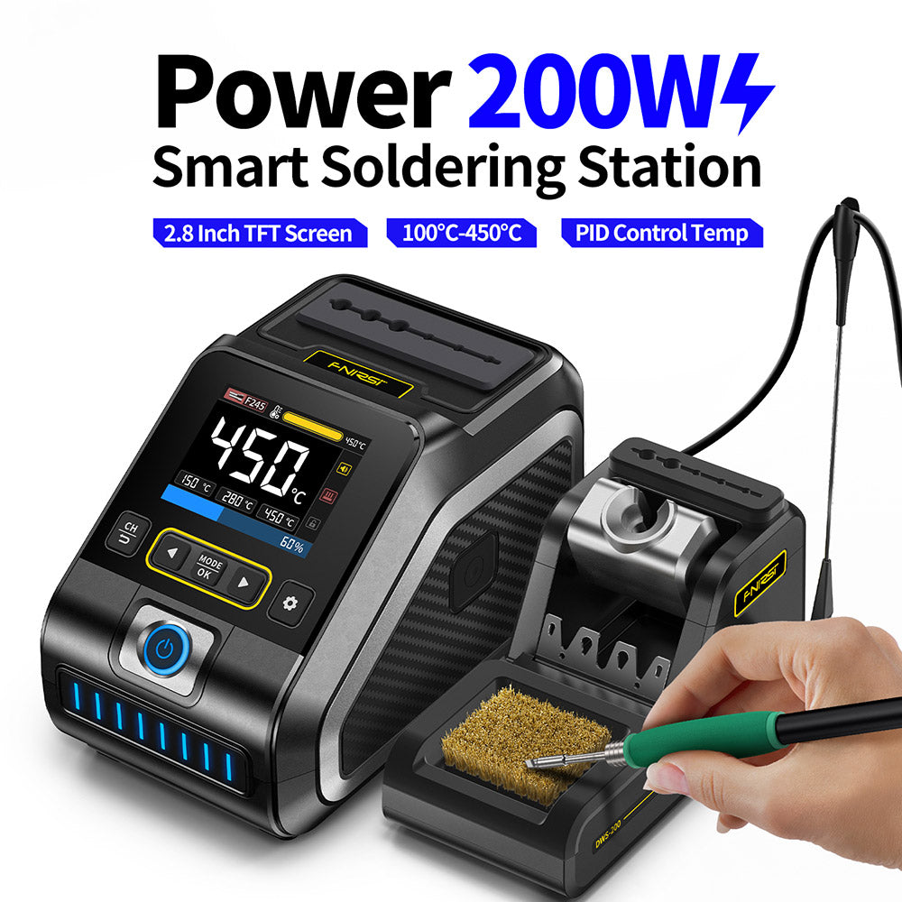 FNIRSI DWS-200 F210 Premium 200W Soldering Iron Station Kit, with 3 Iron Tips and 2 Helping Hands, Temp Value &amp; Curve Mode, 3 Temperature Storage, Full-Color Display