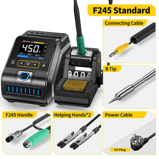 FNIRSI DWS-200 F245 Standard 200W Digital Soldering Iron Station Kit, with 1 Iron Tip and 2 Helping Hands, Temp Value &amp; Curve Mode, 3 Temperature Storage, Full-Color Display