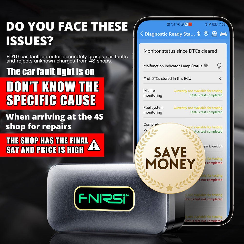 FNIRSI FD10 Car Fault Detector, OBD2 Scanner, Code Reader Clear Error Diagnostic Tool, Bluetooth V5.1, Support 9 OBD2 Protocols, for iOS &amp; Android