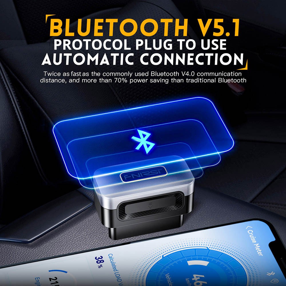 FNIRSI FD10 Car Fault Detector, OBD2 Scanner, Code Reader Clear Error Diagnostic Tool, Bluetooth V5.1, Support 9 OBD2 Protocols, for iOS &amp; Android