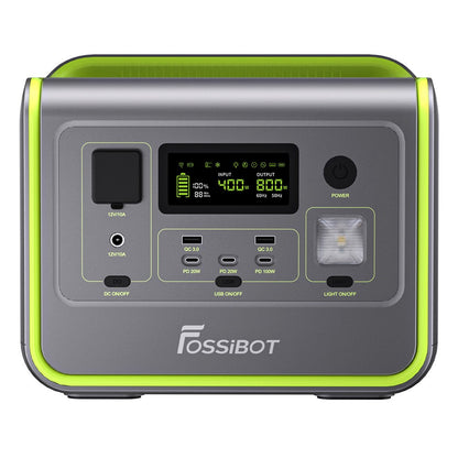 FOSSiBOT F800 Portable Power Station, 512Wh LiFePO4 Solar Generator, 3500 Times Cycle, 800W AC Output, 200W Max Solar Input, 8 Outlets, DC6530, 2xUSB-A, 3xType-C, AC Output, LCD Display, Fully Recharged in 1.2 Hours, LED Light - Green