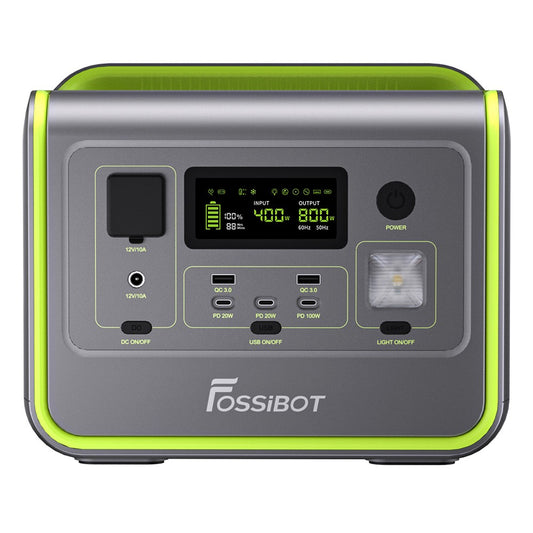 FOSSiBOT F800 Portable Power Station, 512Wh LiFePO4 Solar Generator, 3500 Times Cycle, 800W AC Output, 200W Max Solar Input, 8 Outlets, DC6530, 2xUSB-A, 3xType-C, AC Output, LCD Display, Fully Recharged in 1.2 Hours, LED Light - Green