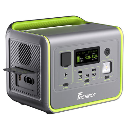 FOSSiBOT F800 Portable Power Station, 512Wh LiFePO4 Solar Generator, 3500 Times Cycle, 800W AC Output, 200W Max Solar Input, 8 Outlets, DC6530, 2xUSB-A, 3xType-C, AC Output, LCD Display, Fully Recharged in 1.2 Hours, LED Light - Green