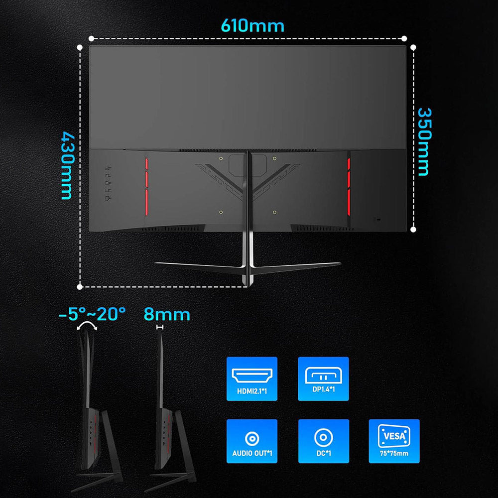 FYHXele FY24FHR 24 inch Gaming Monitor, 1920*1080 16:9 IPS Screen, 180Hz Refresh Rate, 1ms (MPRT) Response Time, 99% sRGB, AMD FreeSync &amp; Adaptive-Sync, HDR10, 178° Viewing Angle, 75*75mm VESA Mountable
