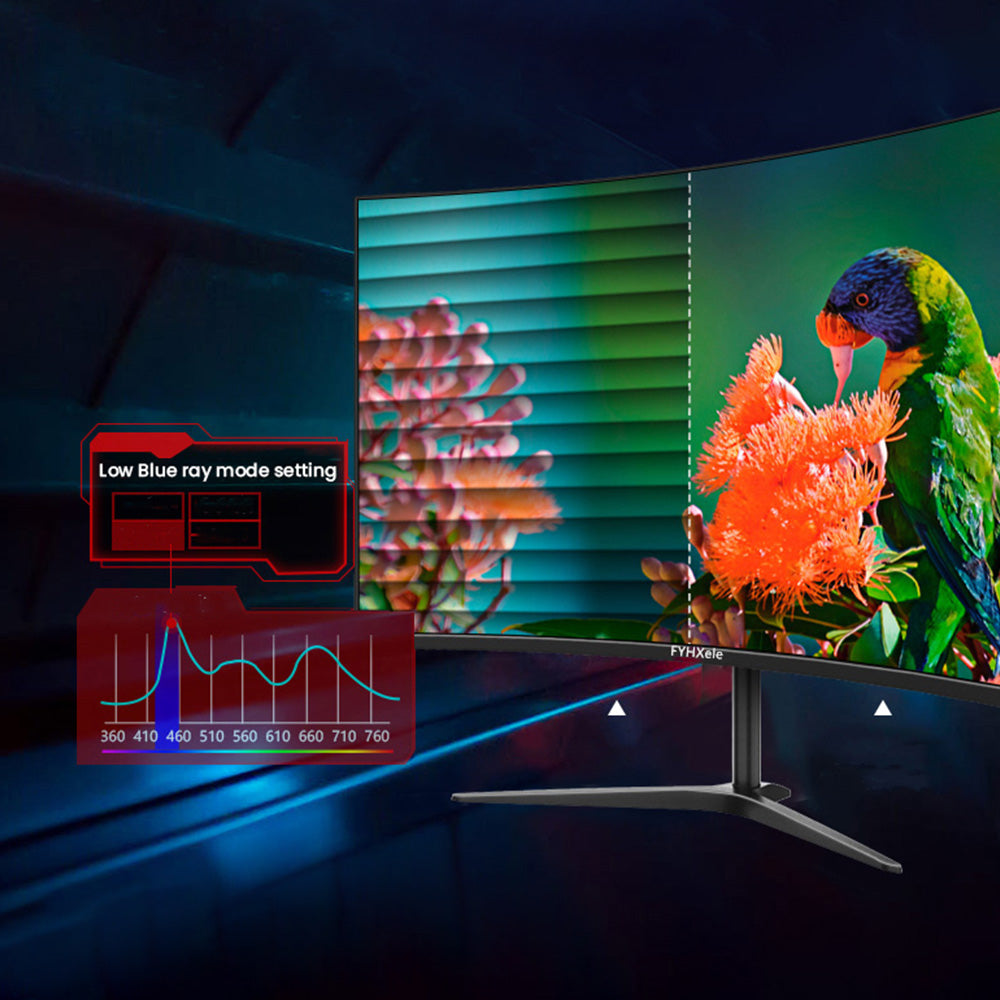 FYHXele FY27FMC-B 27-inch 2800R Curved Gaming Monitor, 1920*1080 FHD 16:9 VA Screen, 75Hz Refresh Rate, 2ms Response Time, 99% sRGB, 1*HDMI 1*VGA 1*Audio, Adjustable Tilt