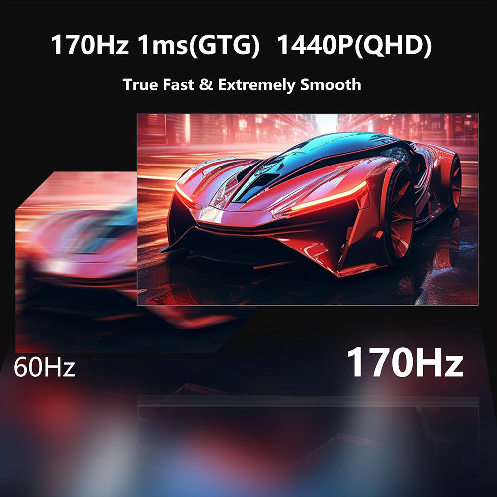 FYHXele FY27QHM2 27-inch Monitor, 2560*1440 QHD 16:9 IPS Screen, 170Hz Refresh Rate, 1ms GTG Response Time, 100% sRGB, 1000:1 Contrast, FreeSync, 1*DP 1.4, 2*HDMI 2.0, 1*USB 2.0, 1*Audio, Tilt Adjustment &amp; VESA Mount