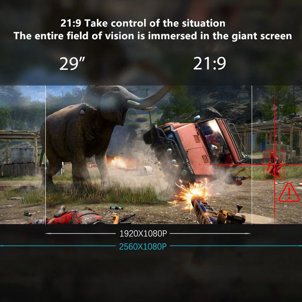 FYHXele FY29Q2H 29'' Monitor, 2560*1080 WFHD 21:9 IPS Screen, 200Hz Refresh Rate, 1ms Response Time, 100% sRGB, 1000:1 Contrast, FreeSync &amp; G-Sync Compatible, HDR, Game Plus, 2*DP1.4, 2*HDMI 2.1, 1*Audio, Dual Speakers, Tilt Adjustment &amp; VESA Mount