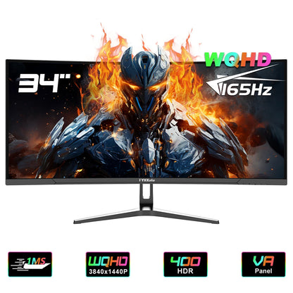 FYHXele FY34WQHC 34-inch Gaming Monitor, 3440*1440 WQHD 1500R VA Screen, 165Hz Refresh Rate, 3000:1 Contrast Rate, HDR 400, 1ms Response Time, FreeSync &amp; Adaptive Sync, Game Plus, 2*HDMI 2.0, 2*DP 1.4, 100*100mm VESA Mounting