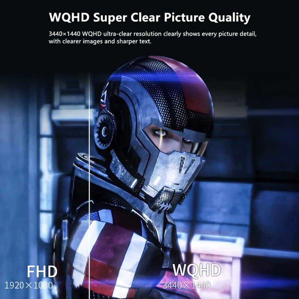 FYHXele FY34WQHC 34-inch Gaming Monitor, 3440*1440 WQHD 1500R VA Screen, 165Hz Refresh Rate, 3000:1 Contrast Rate, HDR 400, 1ms Response Time, FreeSync &amp; Adaptive Sync, Game Plus, 2*HDMI 2.0, 2*DP 1.4, 100*100mm VESA Mounting