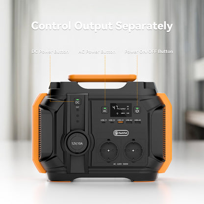 FlashFish A501 Portable Power Station 540Wh/500W (Peak 1000W) AC 230V Output Portable Solar Generator CPAP Battery Failure Provides Emergency Power Supply for Motorhomes/Vans Outdoor Camping