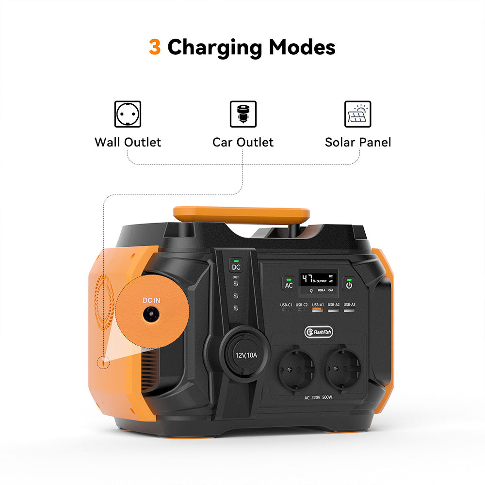 FlashFish A501 Portable Power Station 540Wh/500W (Peak 1000W) AC 230V Output Portable Solar Generator CPAP Battery Failure Provides Emergency Power Supply for Motorhomes/Vans Outdoor Camping