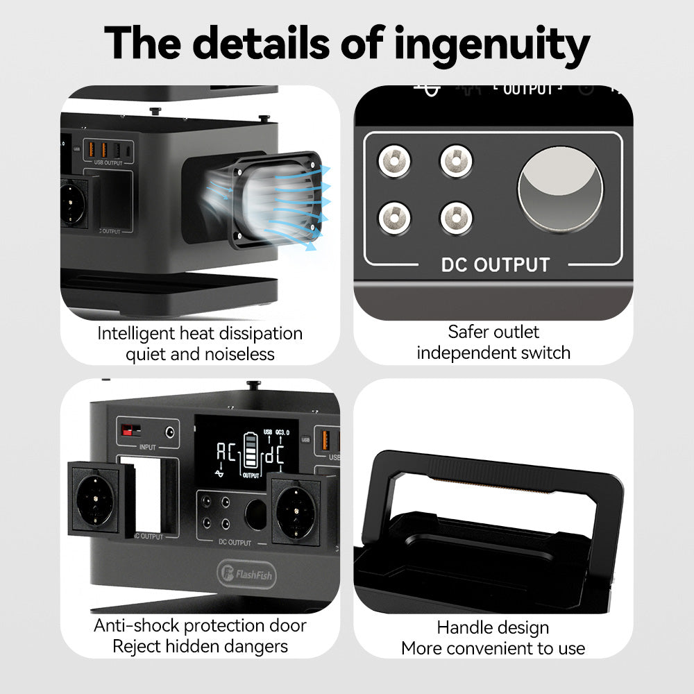 Flashfish P63 Portable Power Station, 520Wh/140400mAh Lithium Battery Solar Generator, 500W AC Output, 5xDC Ouputs, 4xUSB Outputs