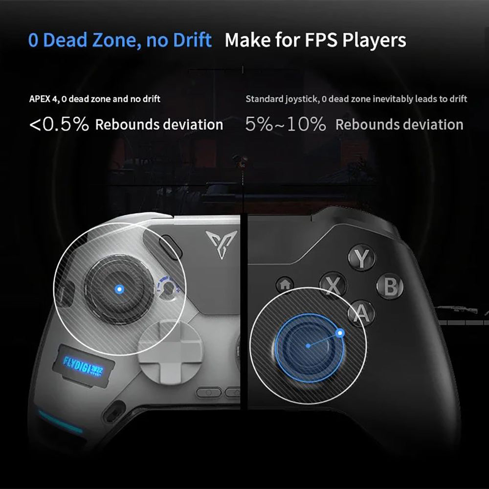 Flydigi APEX 4 Gaming Controller, Force Feedback Trigger, Force-adjustable Alloy Joystick, 1000Hz Polling Rate, LCD Display, Compatible with PC, NS, TV, Android &amp; Laptop